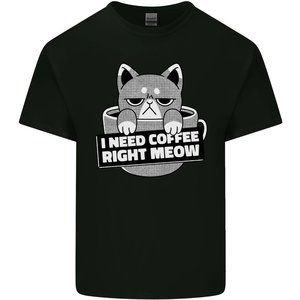 Cat I Need Coffee Right Meow Funny Mens Cotton T-Shirt Tee Top